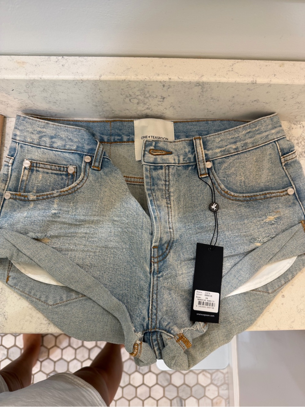 One Teaspoon Light Blue Rolled Cuff Denim Shorts